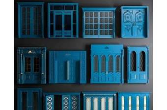 欧式蓝色实木雕花门组合3D模型下载 欧式蓝色实木雕花门组合3D模型下载