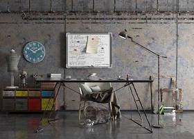 工业风办公桌斗柜落地灯组合3D模型下载 工业风办公桌斗柜落地灯组合3D模型下载