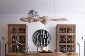 新中式茶台装饰柜组合3D模型下载 新中式茶台装饰柜组合3D模型下载