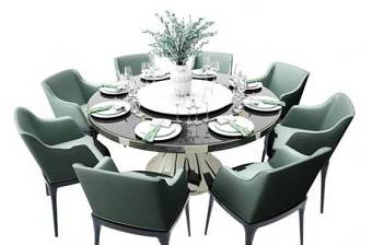 现代圆形餐桌椅餐具3D模型下载 现代圆形餐桌椅餐具3D模型下载