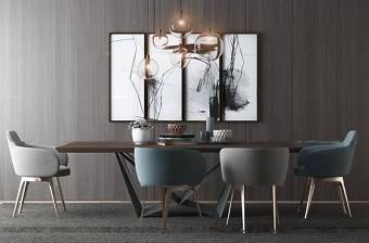 现代餐桌椅装饰画吊灯组合3D模型下载 现代餐桌椅装饰画吊灯组合3D模型下载