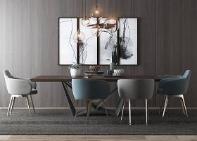现代餐桌椅装饰画吊灯组合3D模型下载 现代餐桌椅装饰画吊灯组合3D模型下载