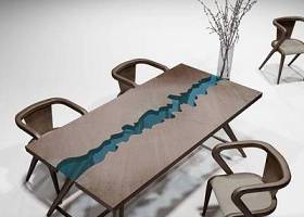 新中式实木餐桌椅组合3D模型下载 新中式实木餐桌椅组合3D模型下载