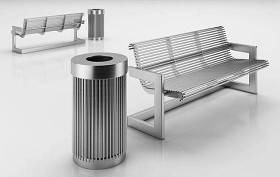 现代银色铁艺休闲椅垃圾桶组合3D模型下载 现代银色铁艺休闲椅垃圾桶组合3D模型下载