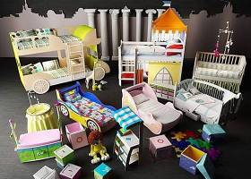 婴儿床儿童房玩具组合3D模型下载 婴儿床儿童房玩具组合3D模型下载