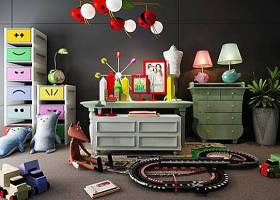 简欧儿童柜玩具吊灯组合3D模型下载 简欧儿童柜玩具吊灯组合3D模型下载