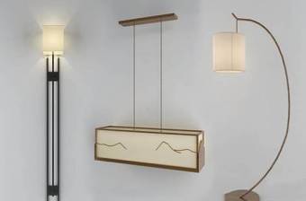 新中式实木吊灯壁灯落地灯组合3D模型下载 新中式实木吊灯壁灯落地灯组合3D模型下载