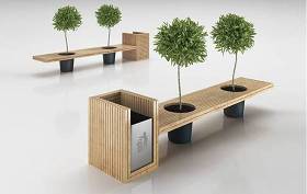 现代原木色木艺休闲椅垃圾桶组合3D模型下载 现代原木色木艺休闲椅垃圾桶组合3D模型下载
