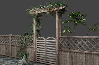 现代实木篱笆门组合3D模型下载 现代实木篱笆门组合3D模型下载