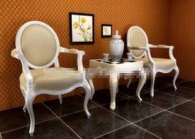 欧式古典白色木艺椅子茶几组合3D模型下载 欧式古典白色木艺椅子茶几组合3D模型下载