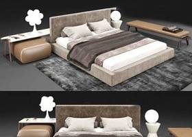 现代布艺双人床床凳壁灯组合3D模型下载 现代布艺双人床床凳壁灯组合3D模型下载