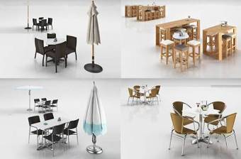 现代户外餐桌椅遮阳伞组合3D模型下载 现代户外餐桌椅遮阳伞组合3D模型下载