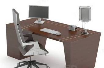 现代棕色木艺办公桌椅组合3D模型下载 现代棕色木艺办公桌椅组合3D模型下载