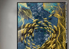 北欧抽象金箔游鱼装饰画无框画图片