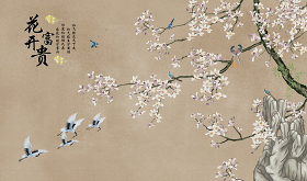 新中式花开富贵花鸟背景墙图片
