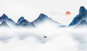 新中式意境山水背景墙装饰画图片