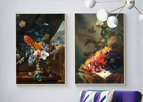 美式复古花卉油画北欧装饰画图片