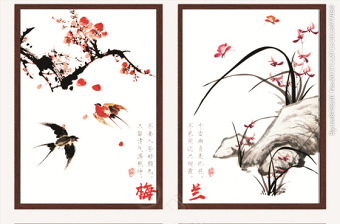 中国风梅兰竹菊四联装饰画图片