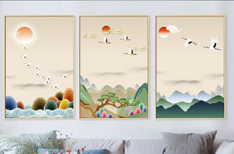 新中式水墨山水无框画装饰画图片