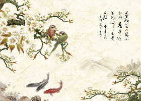 手绘工笔花鸟新中式背景墙装饰画图片