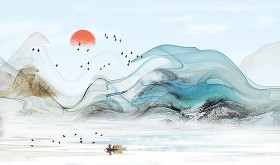 中国风抽象山水装饰画背景墙图片
