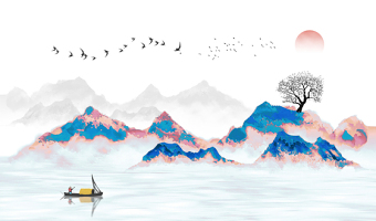 新中式水墨国画抽象山水背景墙定图片