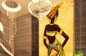 原创美丽的金色非洲风情欧式现代时尚玄关装饰画