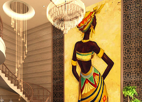 原创美丽的金色非洲风情欧式现代时尚玄关装饰画