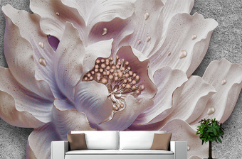 原创大气立体浮雕牡丹珠宝花朵沙发电视背景墙-版权可商用