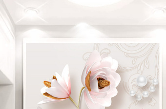 原创3d立体浮雕玉兰花瓶插花玄关背景墙装饰画-版权可商用