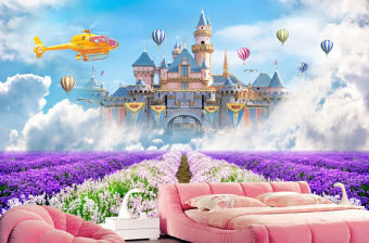 原创梦幻仙境空中城堡世界场景3D背景墙-版权可商用