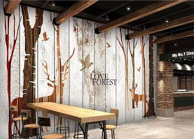 原创麋鹿森林木纹北欧背景墙-版权可商用