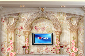 原创欧式花纹罗马柱电视沙发背景墙壁画-版权可商用