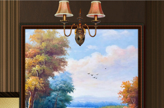 原创欧式手绘油画天鹅湖唯美风景玄关装饰画-版权可商用