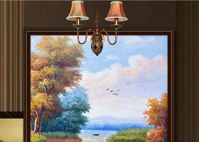原创欧式手绘油画天鹅湖唯美风景玄关装饰画-版权可商用