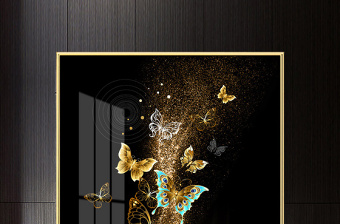 原创现代时尚金箔抽象蝴蝶意境客厅北欧装饰画晶瓷画-版权可商用