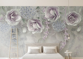原创新款淡紫色花卉3d立体浮雕花朵电视背景墙-版权可商用
