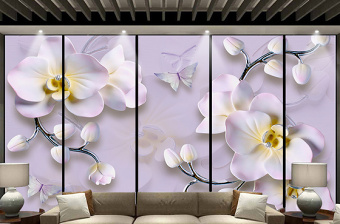 原创3D立体蝴蝶兰花卉浮雕电视背景墙北欧壁画-版权可商用