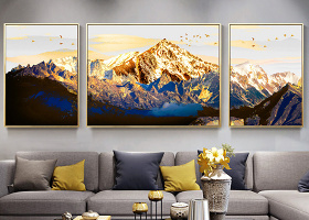 原创新中式意境金色山水风景现代简约客厅装饰画-版权可商用