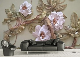 原创3D立体浮雕花树电视沙发背景墙装饰画-版权可商用