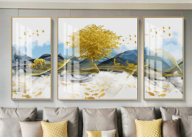 原創新中式現代輕奢抽象山水森林麋鹿北歐客廳裝飾畫-版權可商用