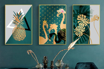原创轻奢金色现代简约ins几何植物抽象北欧装饰画-版权可商用
