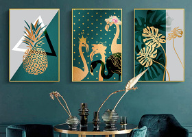 原创轻奢金色现代简约ins几何植物抽象北欧装饰画-版权可商用