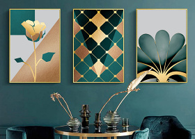 原创轻奢金色现代简约几何花卉抽象北欧装饰画-版权可商用