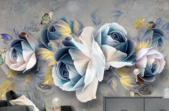 原创3D立体浮雕玫瑰欧式复古电视背景墙装饰画-版权可商用
