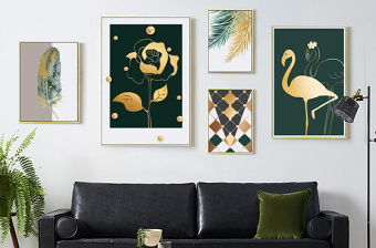 原创抽象现代简约手绘几何植物北欧组合装饰画-版权可商用