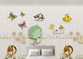 原创儿童房卡通动物头像小熊背景墙壁纸壁画-版权可商用