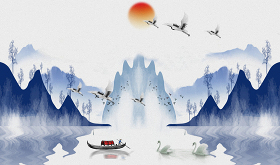 新中式山水创意玄关屏风背景底纹图片