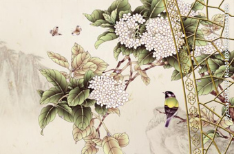 中式花框玄关屏风创意飞鸟水墨背图片