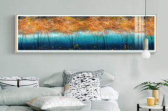 原创北欧现代艺术抽象金色森林风景床头晶瓷装饰画-版权可商用
